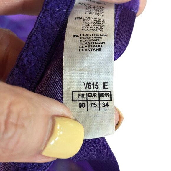 Aubade Paris French Kiss Purple Floral Lace Unlined Underwire Balconette Bra 34E - Picture 10 of 13